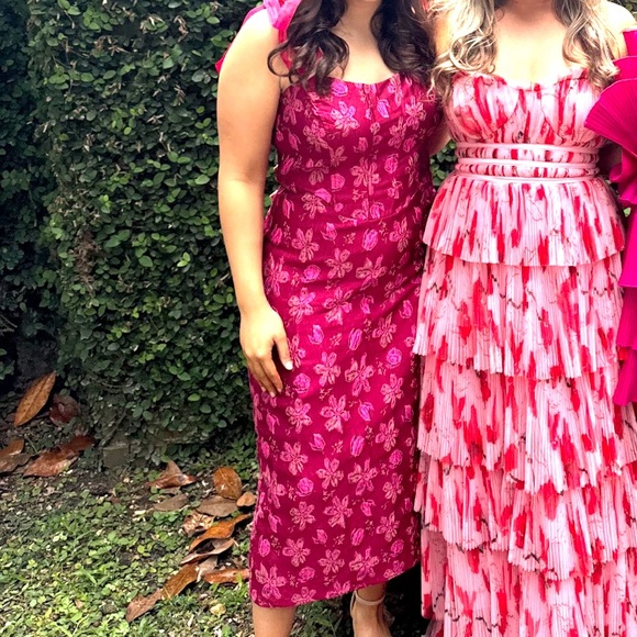 Lulu's Magenta Floral Jacquard Midi Dress - Picture 6 of 10